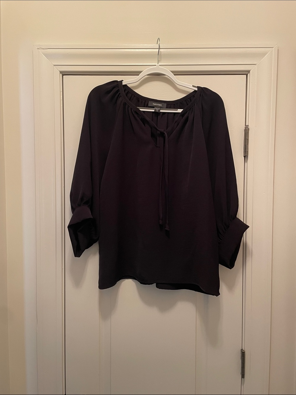 Karen Kane Black Tie-Neck Peasant Blouse